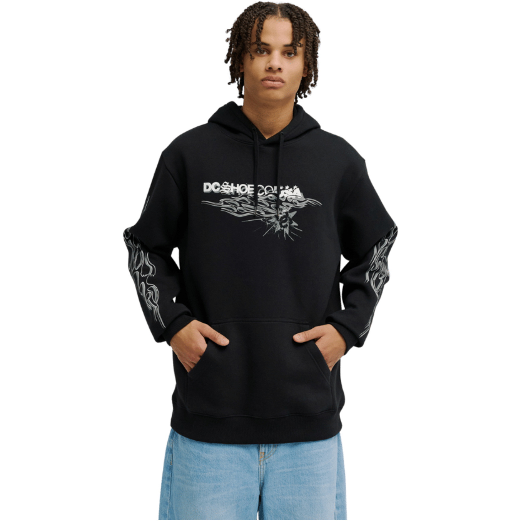 2026 DC Shoes Mens Side Flame Hoodie EDYSF03285 - Black